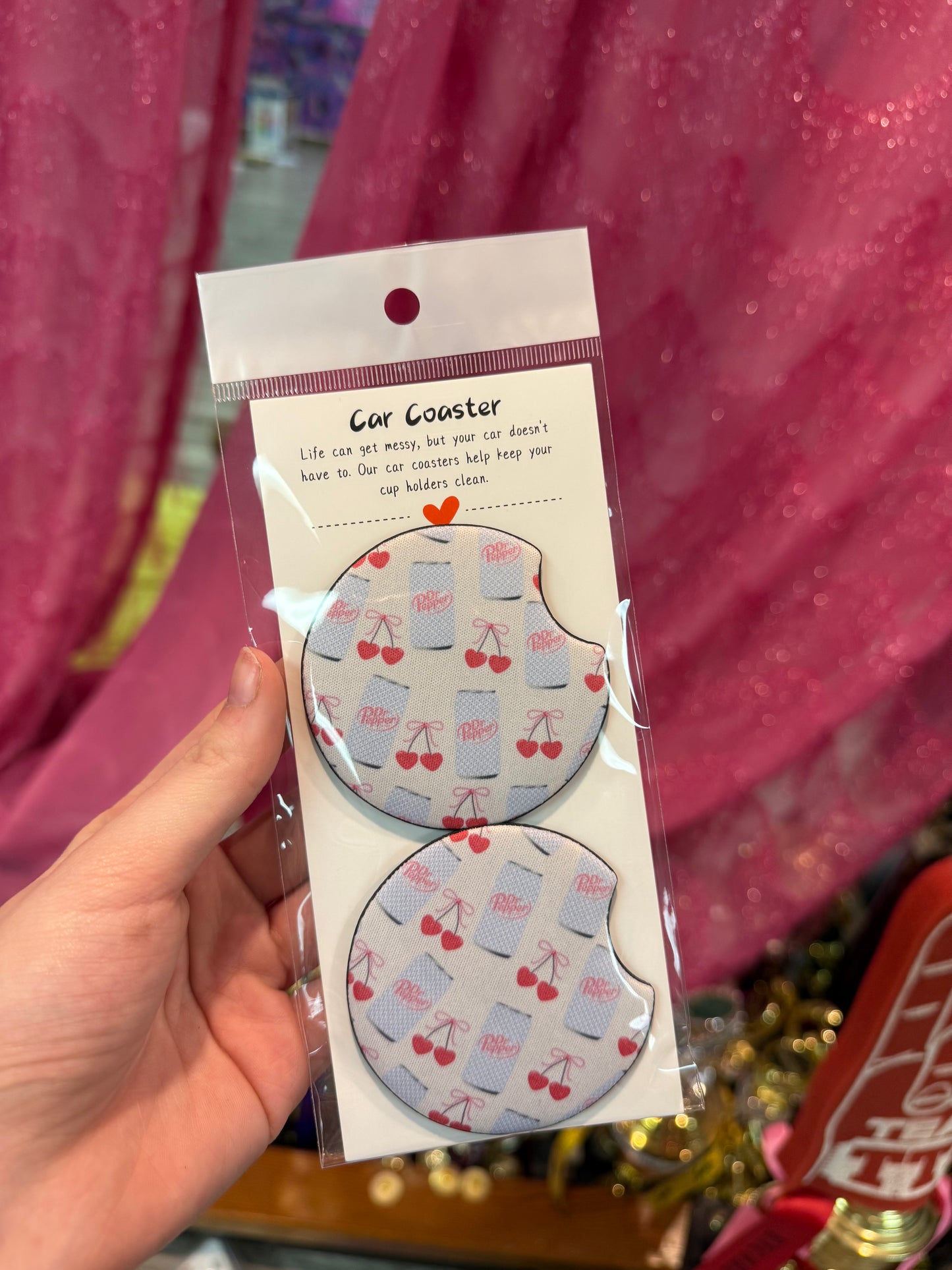 Blue Cherries Dr. Pepper Car Coasters