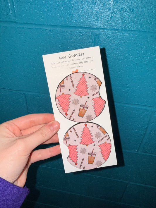 Pink Christmas + Coffee Car Coaster Set
