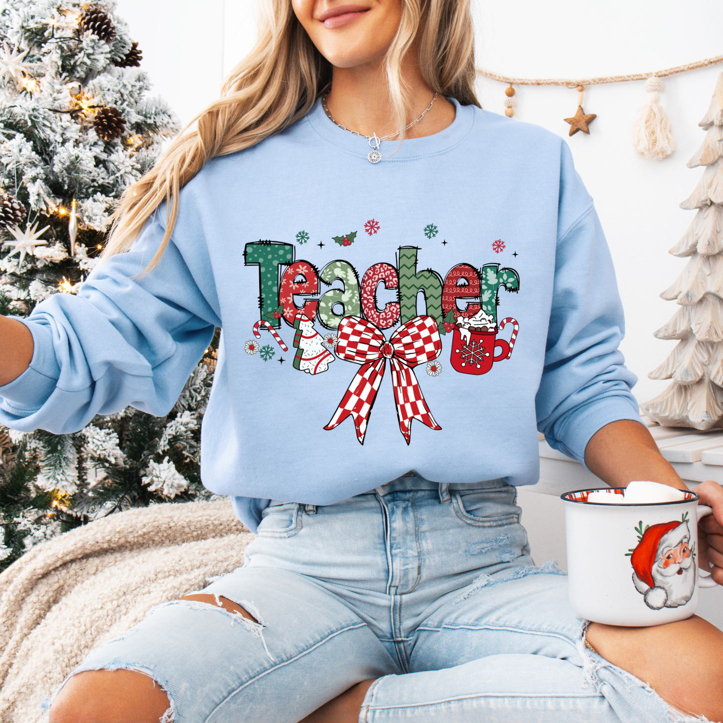 Christmas Teacher + Bow Tees + Crews
