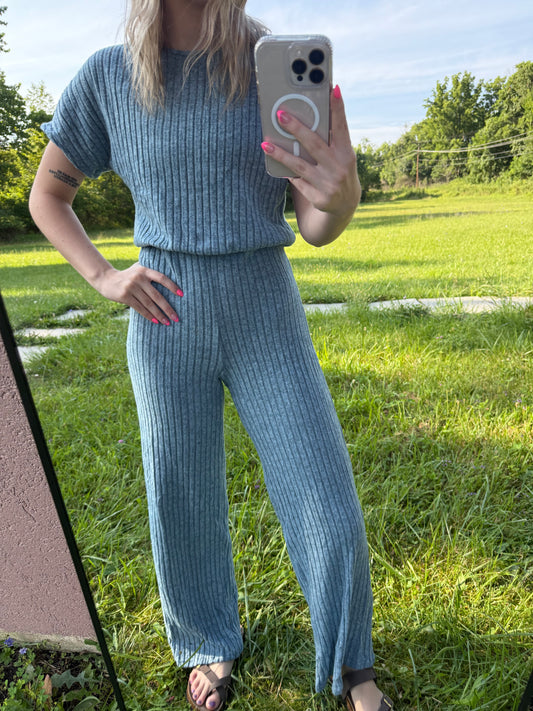 Dusky Blue Jumpsuit Wide Leg