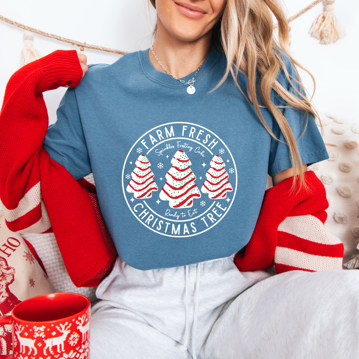 White Lettering Farm Fresh Christmas Trees Tees + Crews