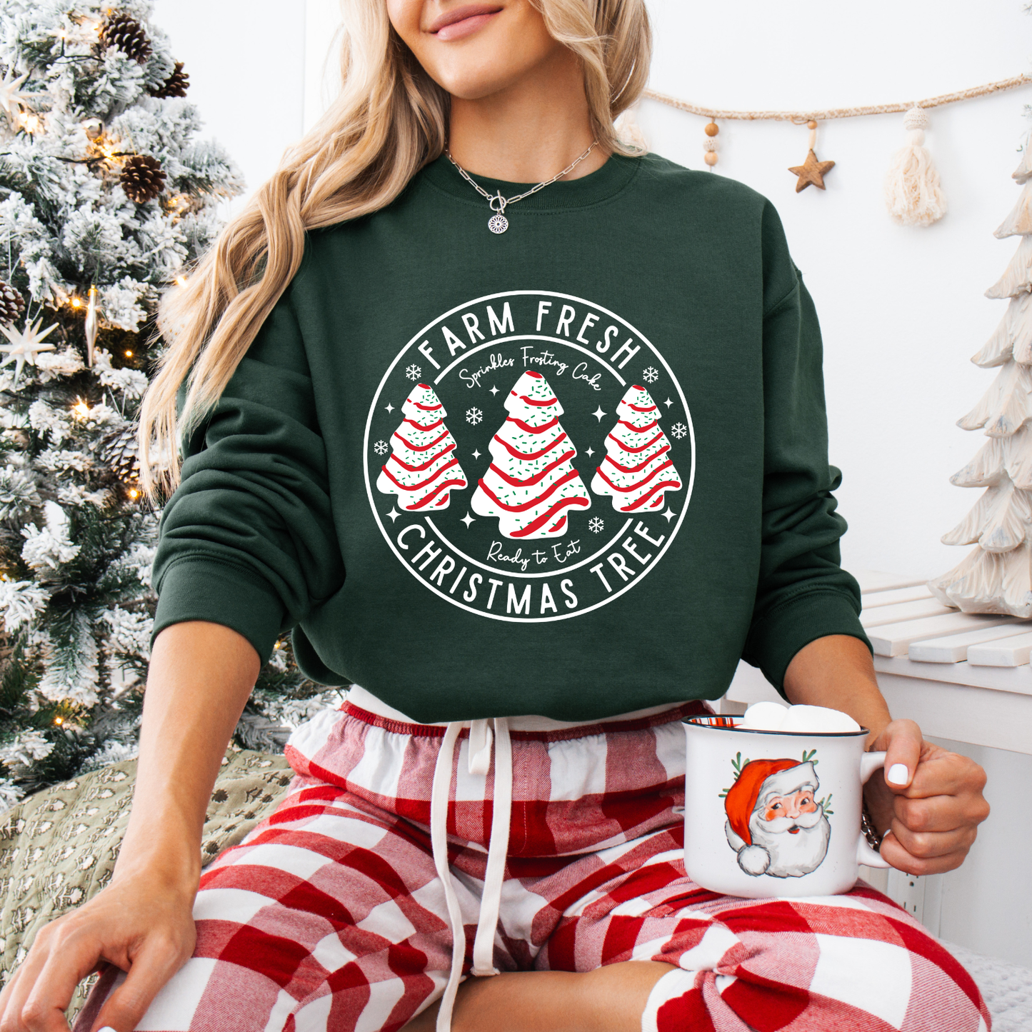 White Lettering Farm Fresh Christmas Trees Tees + Crews