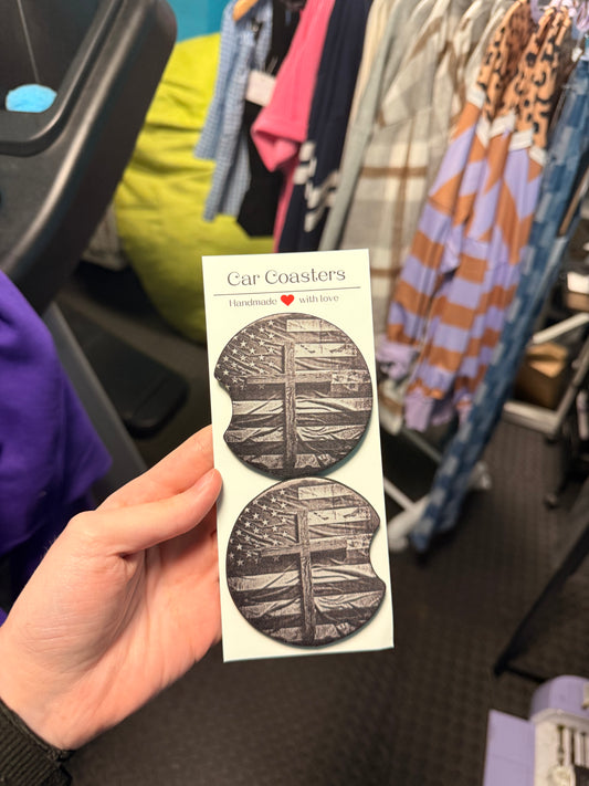 Cross + Flag Car Coaster Set