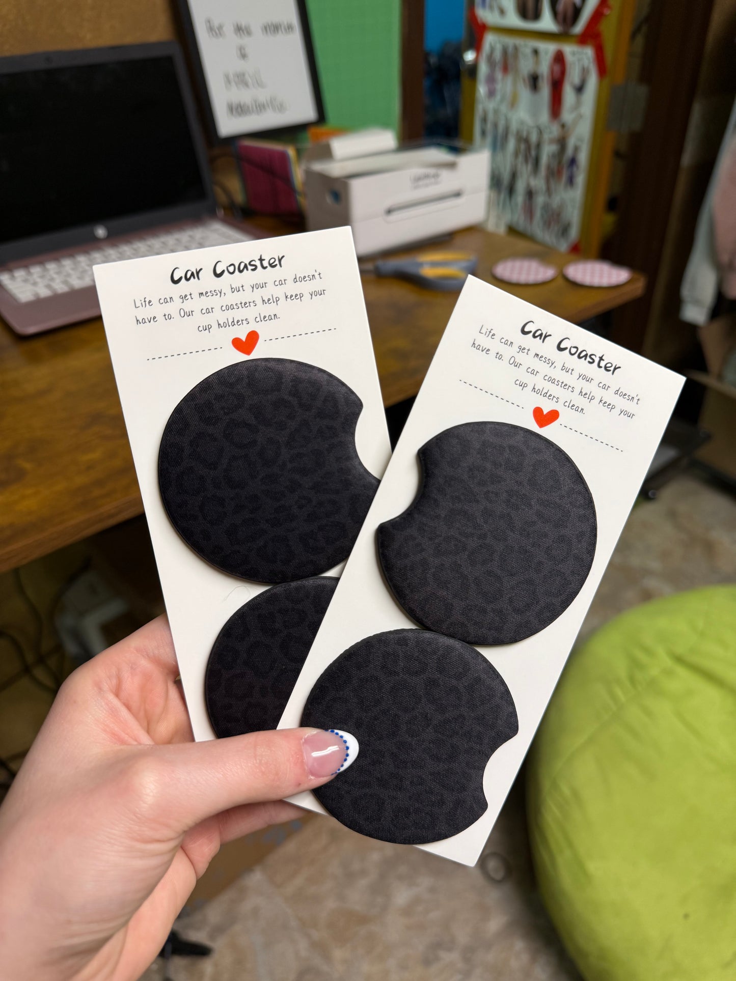 Black Leopard Car Coasters